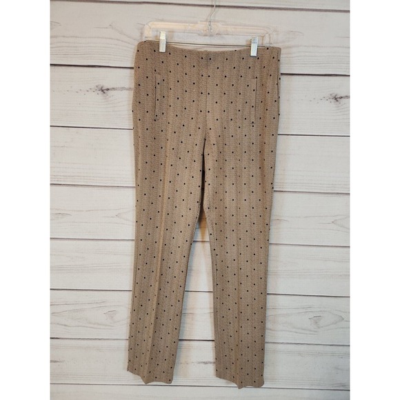 Chicos Women's Tan Tweed Polka Dot Pull On Straight Leg Dress Pants‎ Size 8R - Picture 1 of 6